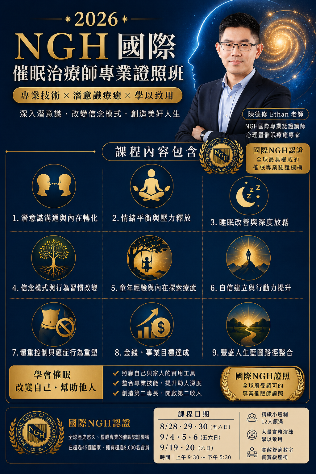 2026年美國 NGH 催眠治療師技術培訓｜國際證照班｜ 陳德修老師帶領